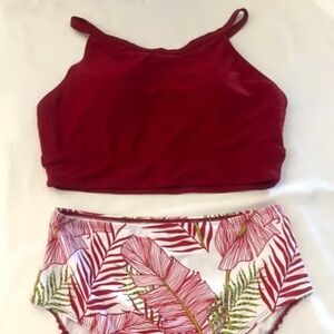 Tropical leaf print high waisted bikini size large